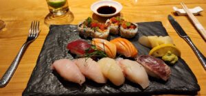 A platter of assorted sushi at Next Door by Wegmans restaurant on Monroe Ave in Rochester NY