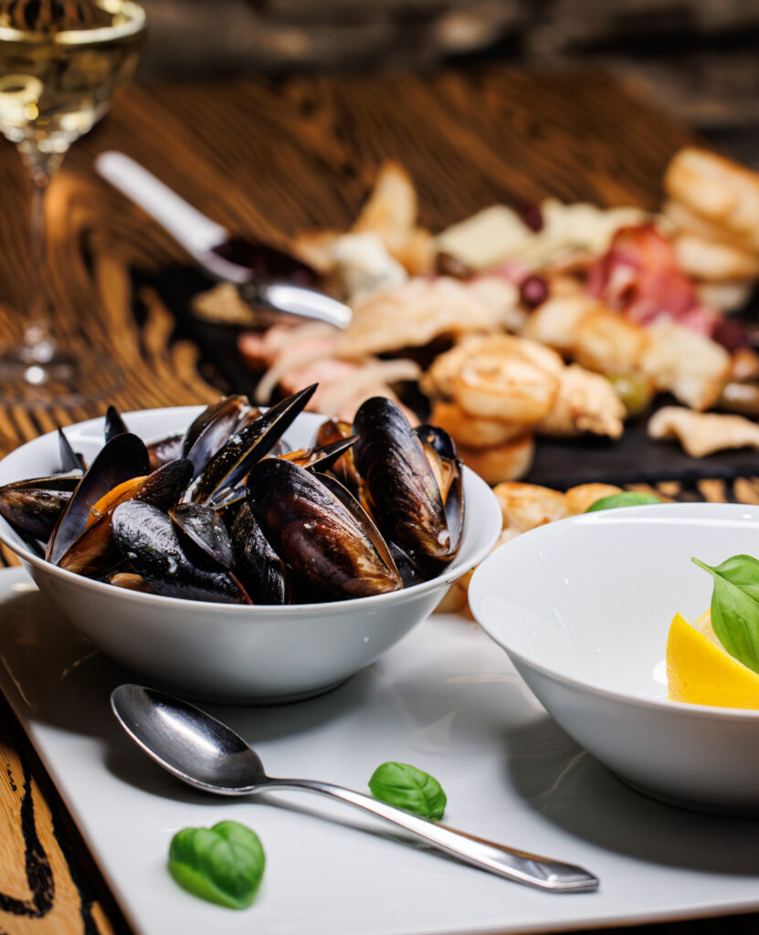 A bowl of freshly steamed mussels at Ration Wine Bar in Perry, NY