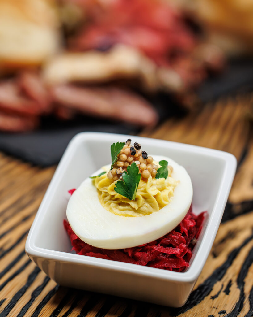 A single serving of deviled egg at Ration Wine Bar in Perry, NY