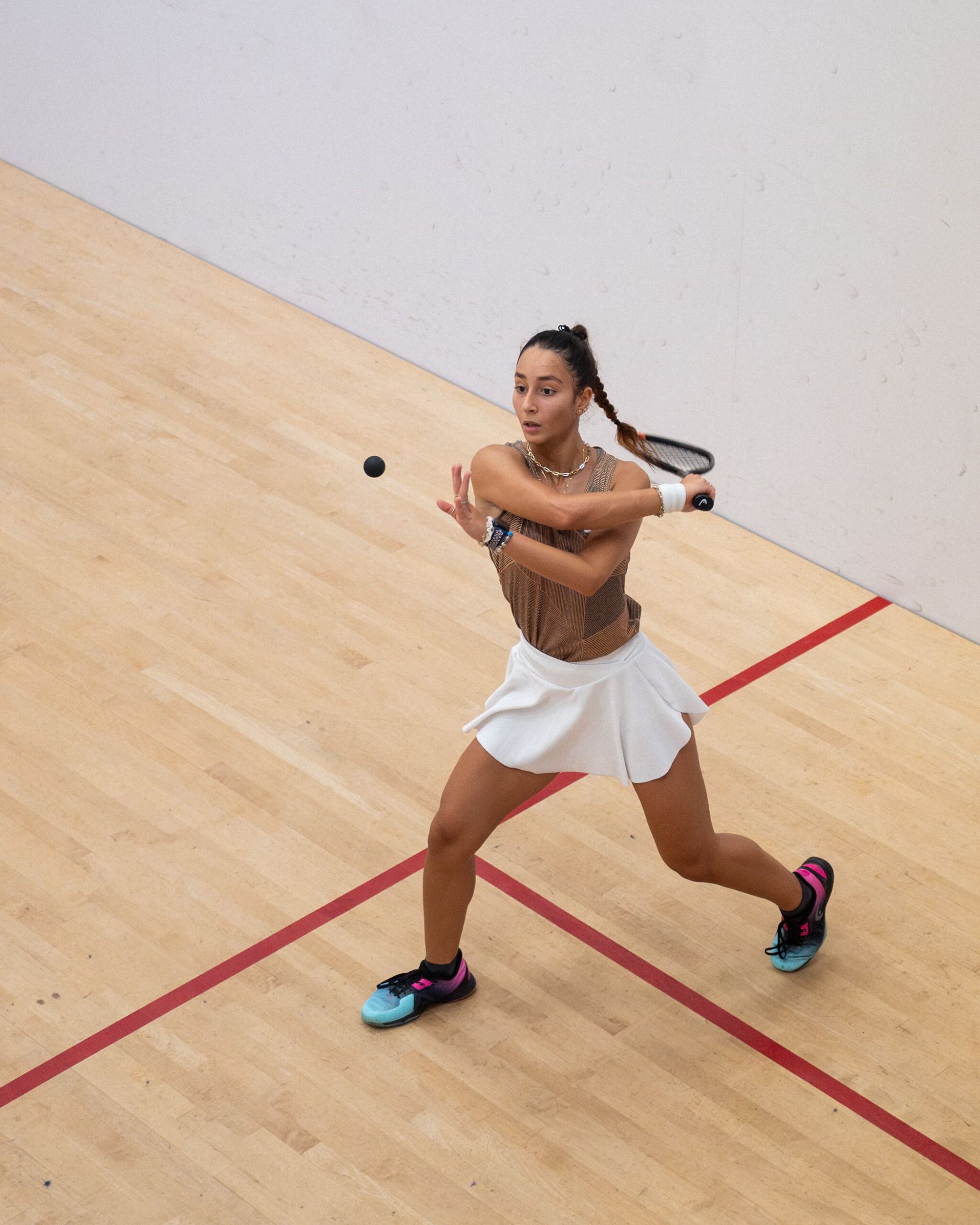 Habiba Hani, from Egypt, competes in the Genesee Valley Club Open 2024 women's professional squash tournament in Rochester NY