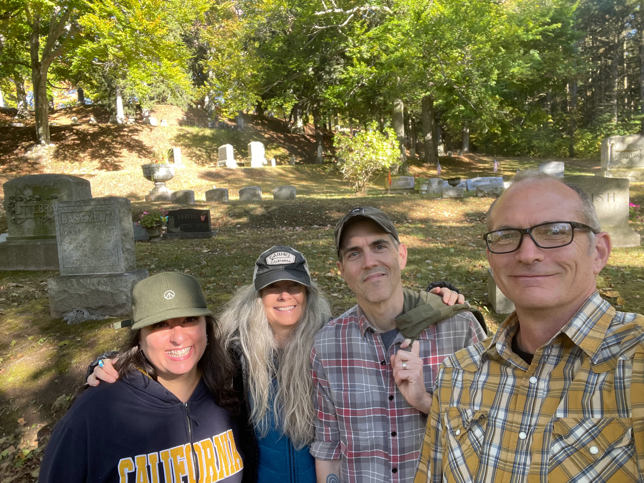 Christine Green, Lisa Potteiger, Paul Moyer, and Canyon Hart at Mount Albion Cemetery, in Albion, NY. Photo by Canyon Hart