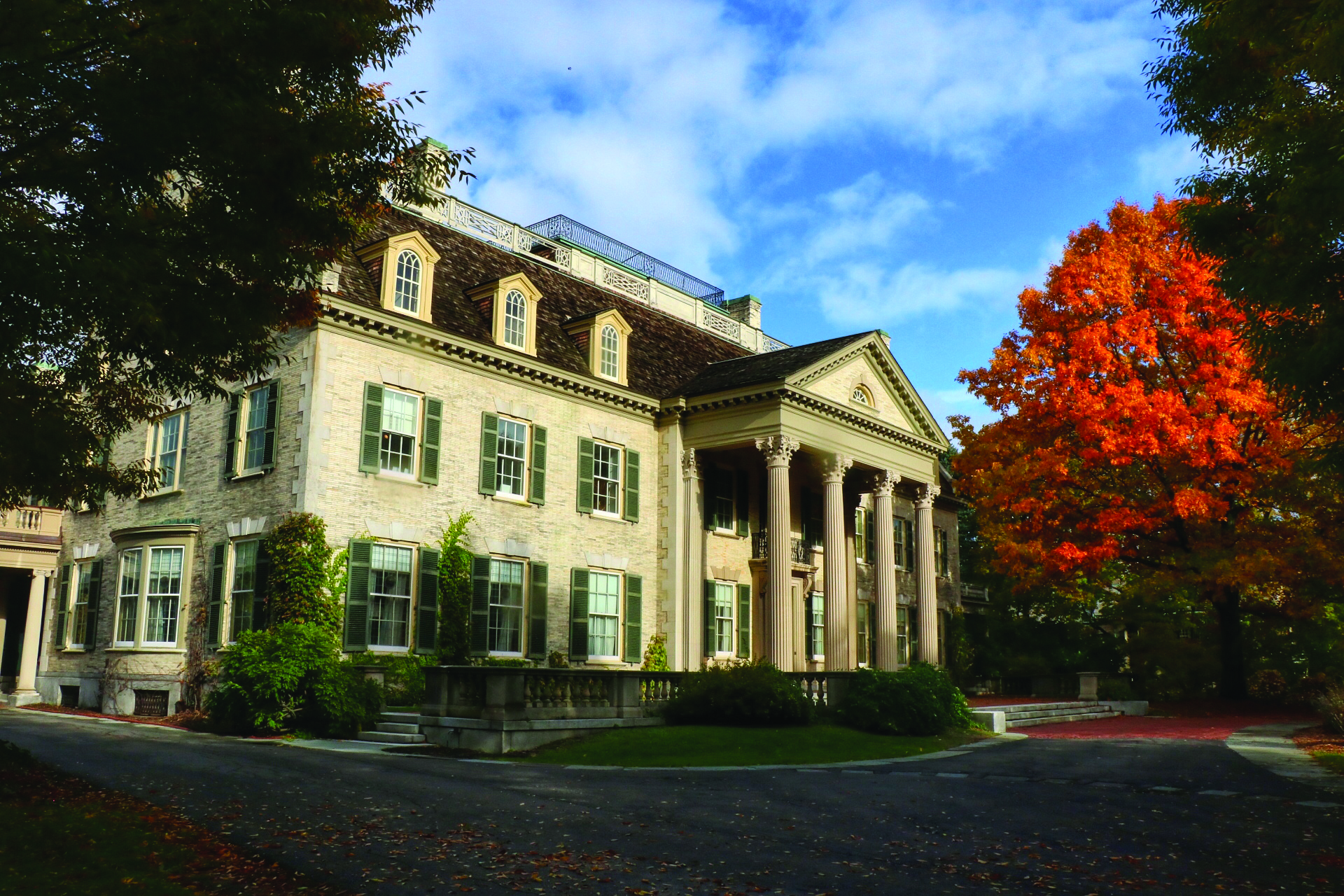 Historic George Eastman House on a bright fall day in Rochester, NY